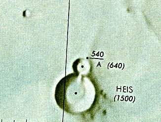 Historischer Kartenauschnitt mit Höhenangaben des Lunar and Planetary Institute